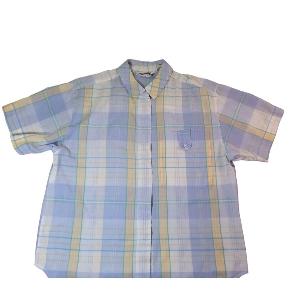 VTG Diane von Furstenberg Plaid Blouse M Single Stitch Retro Luxe